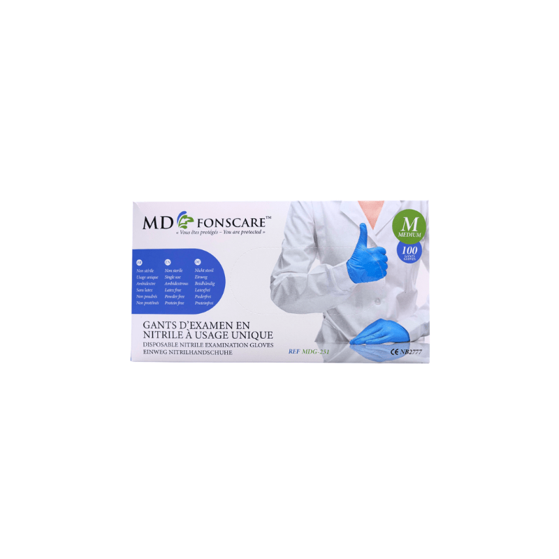 Gants d'examen nitrile non poudrés M